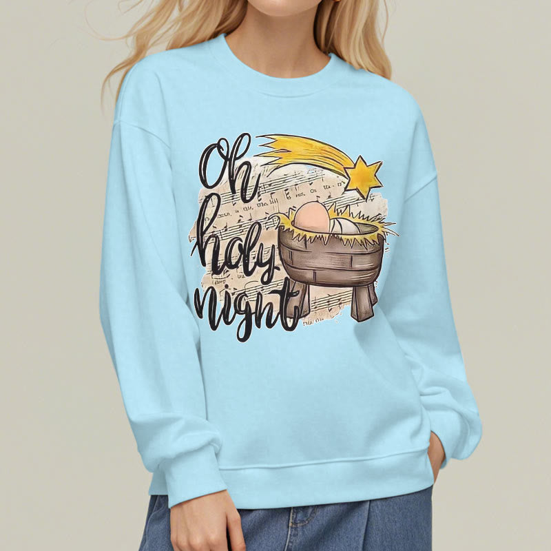 Christianartworkshop Colored Style Holy Night Cradle Nativity Scene Fleece Lined Polyester Sweatshirt - image 2
