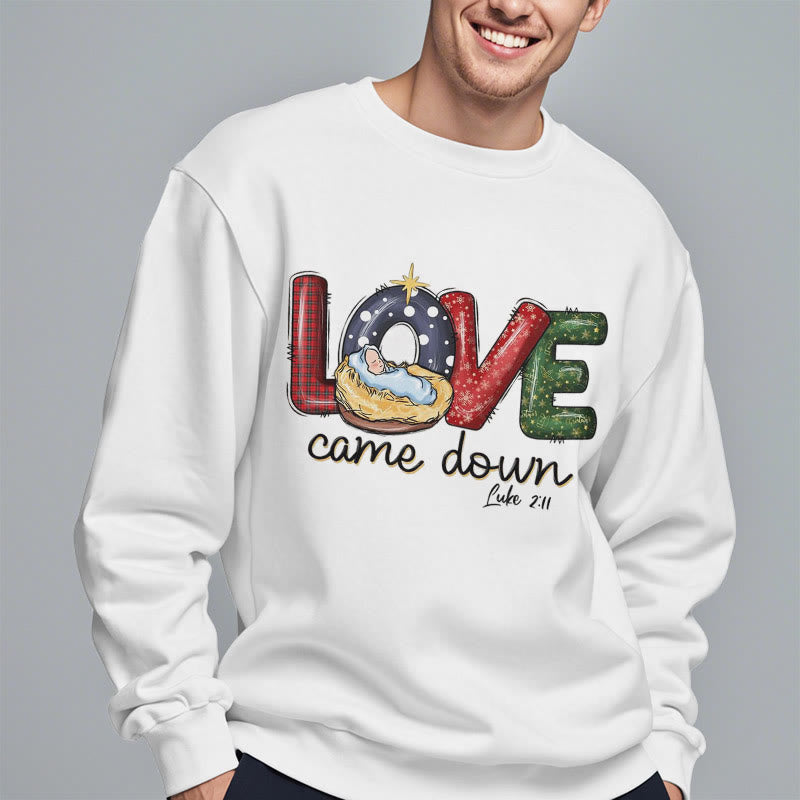 Christianartworkshop Colored Style Love Came Down Christmas Fleece Lined Polyester Sweatshirt - image 2