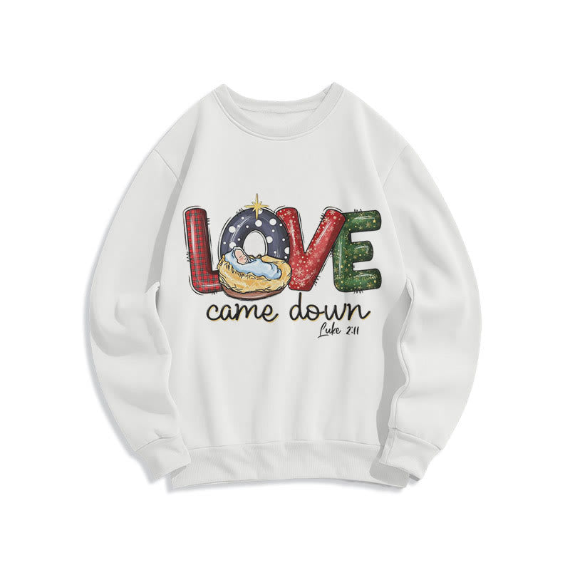Christianartworkshop Colored Style Love Came Down Christmas Fleece Lined Polyester Sweatshirt - White - 2XL - image 1