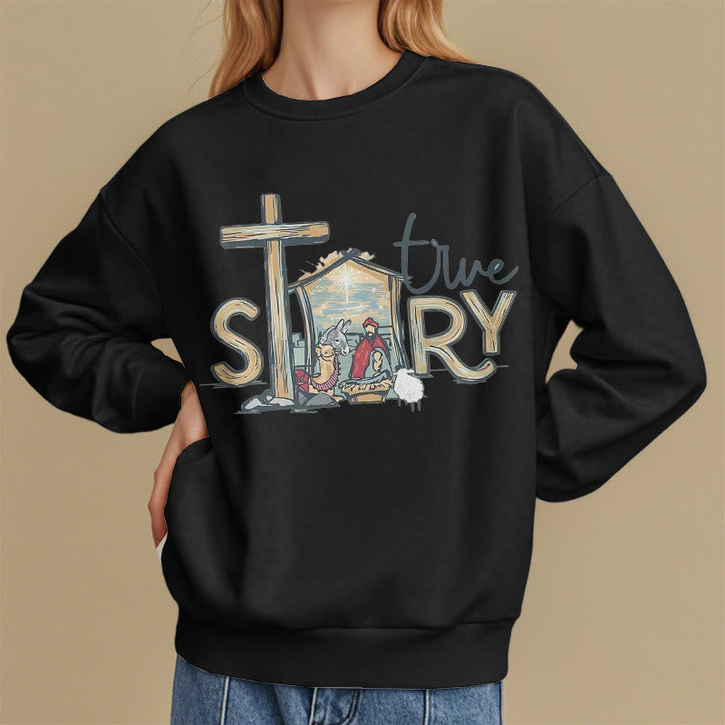Christianartworkshop Modern Style True Story Nativity Scene Fleece Lined Polyester Sweatshirt - image 9