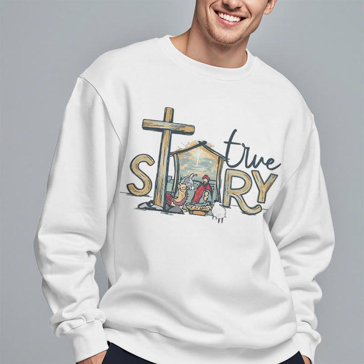 Christianartworkshop Modern Style True Story Nativity Scene Fleece Lined Polyester Sweatshirt - image 3