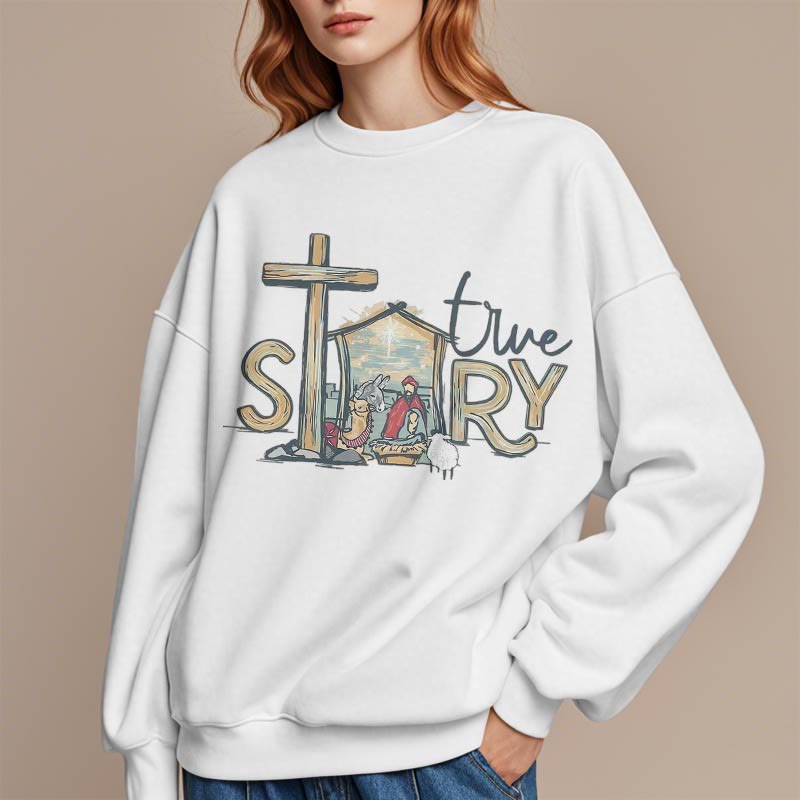 Christianartworkshop Modern Style True Story Nativity Scene Fleece Lined Polyester Sweatshirt - image 2