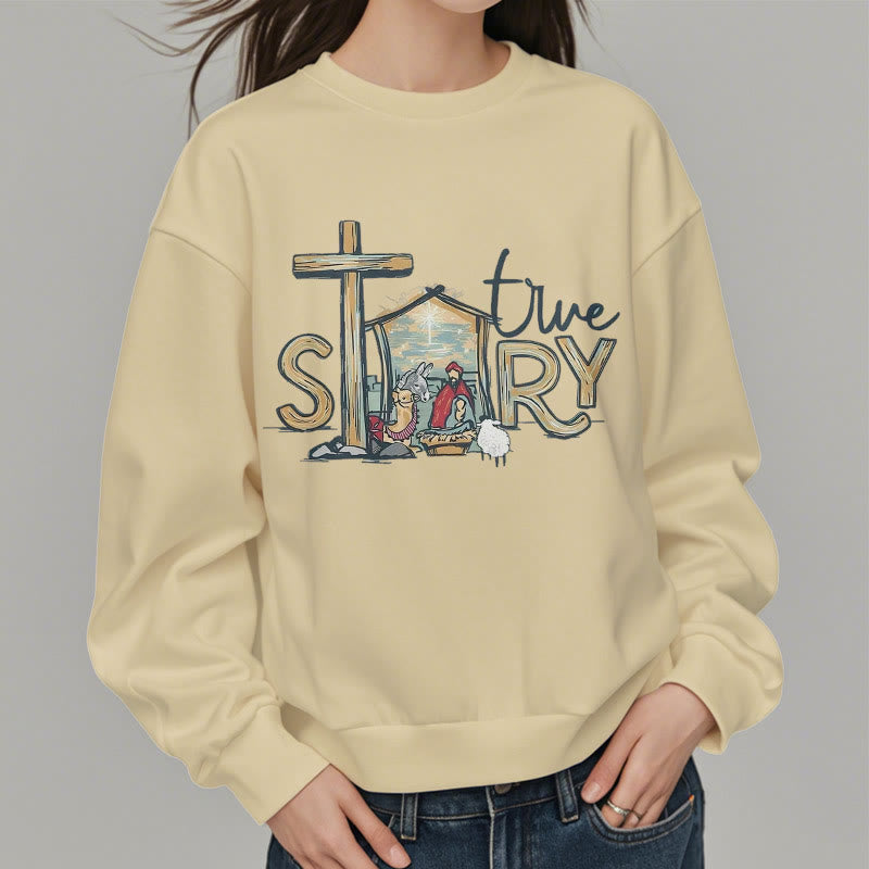 Christianartworkshop Modern Style True Story Nativity Scene Fleece Lined Polyester Sweatshirt - image 14