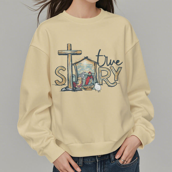 Christianartworkshop Modern Style True Story Nativity Scene Fleece Lined Polyester Sweatshirt - image 14