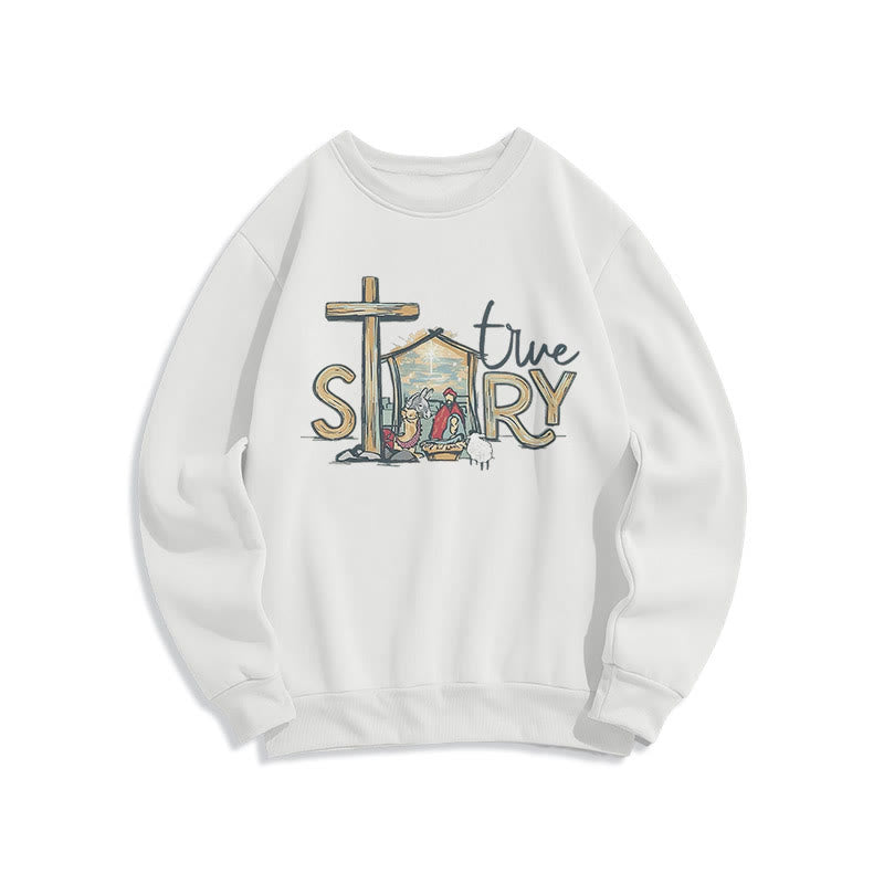 Christianartworkshop Modern Style True Story Nativity Scene Fleece Lined Polyester Sweatshirt - White - 2XL - image 1