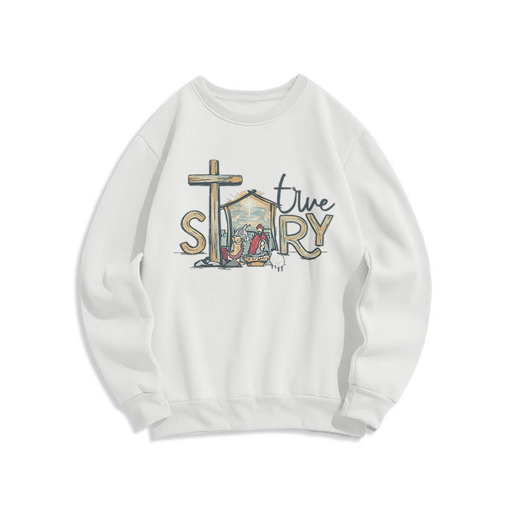 Christianartworkshop Modern Style True Story Nativity Scene Fleece Lined Polyester Sweatshirt - White - 2XL - image 1