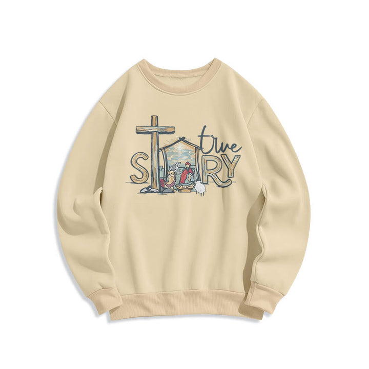 Christianartworkshop Modern Style True Story Nativity Scene Fleece Lined Polyester Sweatshirt - Beige - 2XL - image 11