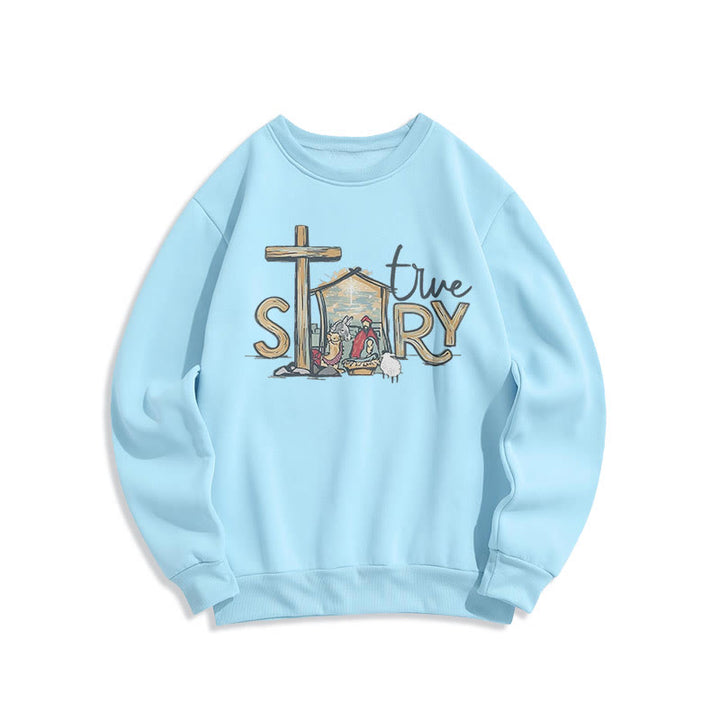 Christianartworkshop Modern Style True Story Nativity Scene Fleece Lined Polyester Sweatshirt - Blue - 2XL - image 26