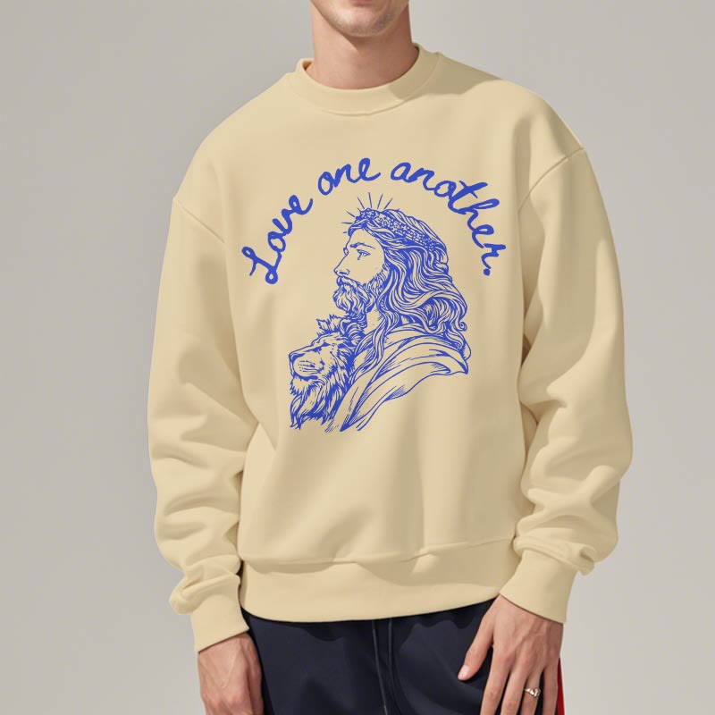 Christianartworkshop Classic Style Love One Another Jesus Fleece Lined Polyester Sweatshirt - image 2