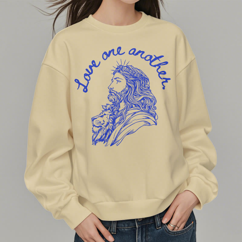 Christianartworkshop Classic Style Love One Another Jesus Fleece Lined Polyester Sweatshirt - image 3