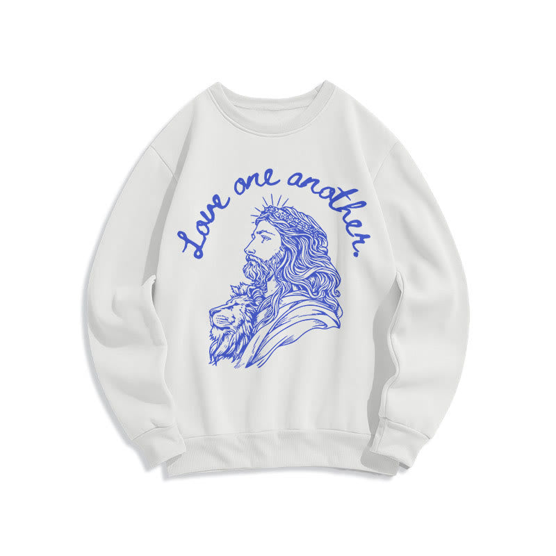 Christianartworkshop Classic Style Love One Another Jesus Fleece Lined Polyester Sweatshirt - White - 2XL - image 10