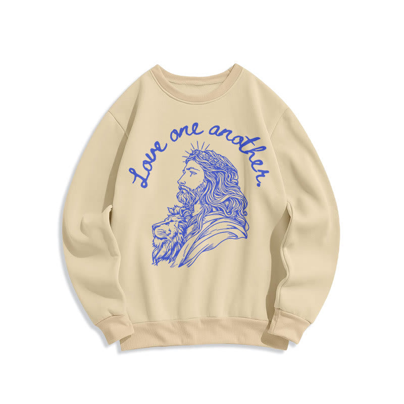 Christianartworkshop Classic Style Love One Another Jesus Fleece Lined Polyester Sweatshirt - Beige - 2XL - image 1