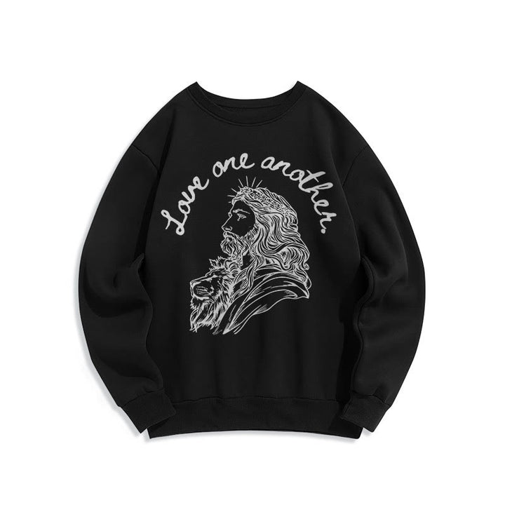 Christianartworkshop Classic Style Love One Another Jesus Fleece Lined Polyester Sweatshirt - Black - 2XL - image 6