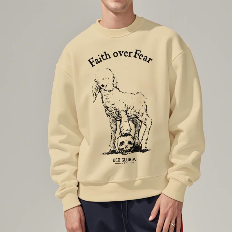 Christianartworkshop Quotation Style Faith Over Fear Lamb Fleece Lined Polyester Sweatshirt - image 13