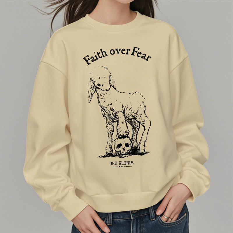 Christianartworkshop Quotation Style Faith Over Fear Lamb Fleece Lined Polyester Sweatshirt - image 14
