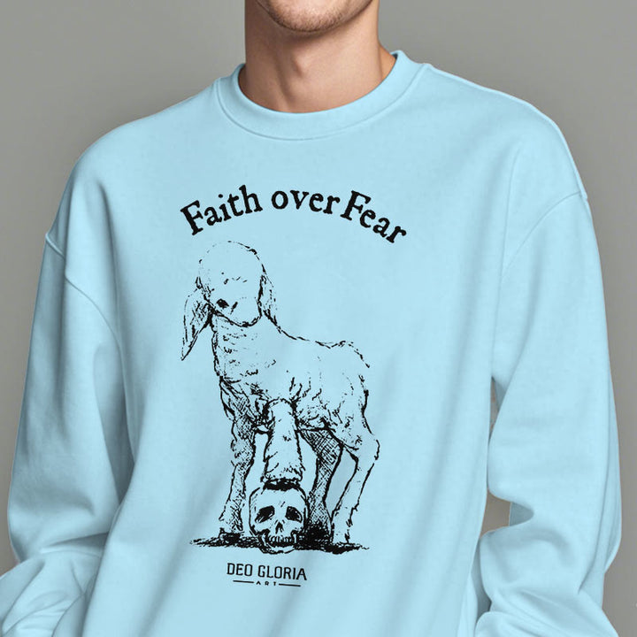 Christianartworkshop Quotation Style Faith Over Fear Lamb Fleece Lined Polyester Sweatshirt - image 29
