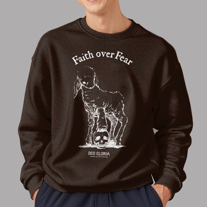Christianartworkshop Quotation Style Faith Over Fear Lamb Fleece Lined Polyester Sweatshirt - image 18