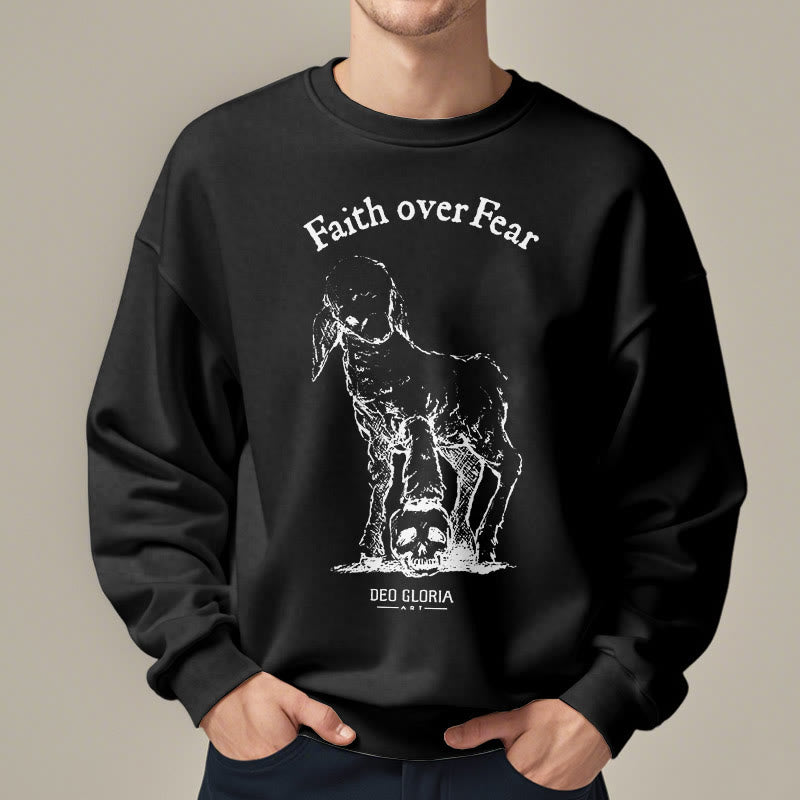 Christianartworkshop Quotation Style Faith Over Fear Lamb Fleece Lined Polyester Sweatshirt - image 9