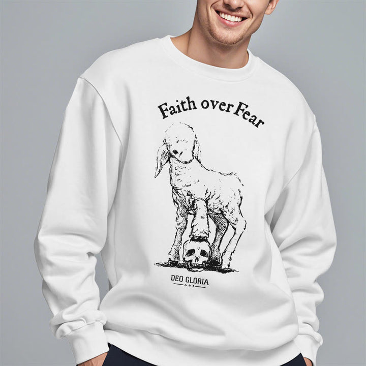 Christianartworkshop Quotation Style Faith Over Fear Lamb Fleece Lined Polyester Sweatshirt - image 2