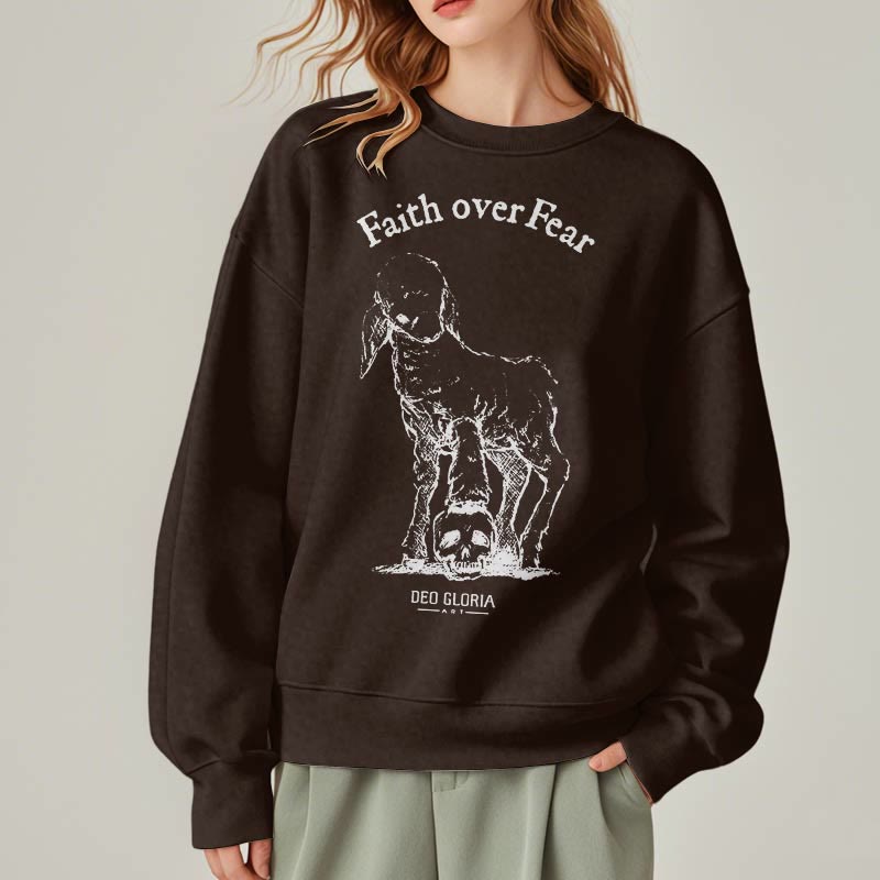 Christianartworkshop Quotation Style Faith Over Fear Lamb Fleece Lined Polyester Sweatshirt - image 19