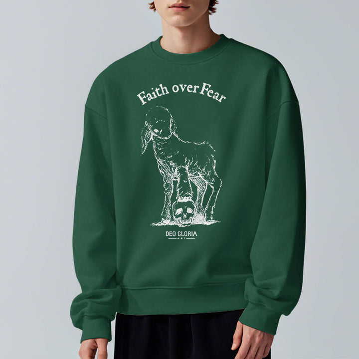 Christianartworkshop Quotation Style Faith Over Fear Lamb Fleece Lined Polyester Sweatshirt - image 24