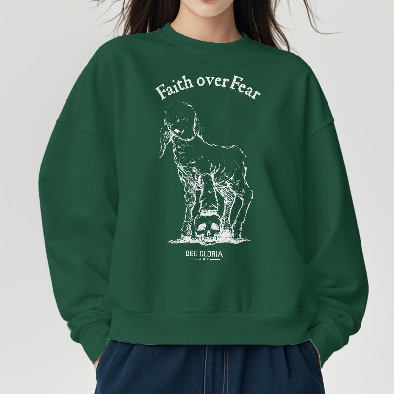 Christianartworkshop Quotation Style Faith Over Fear Lamb Fleece Lined Polyester Sweatshirt - image 23