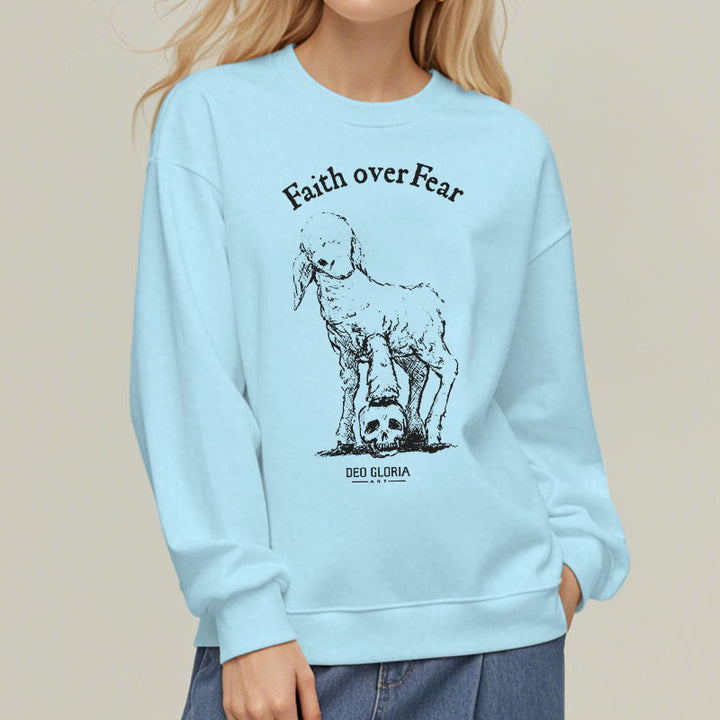 Christianartworkshop Quotation Style Faith Over Fear Lamb Fleece Lined Polyester Sweatshirt - image 28