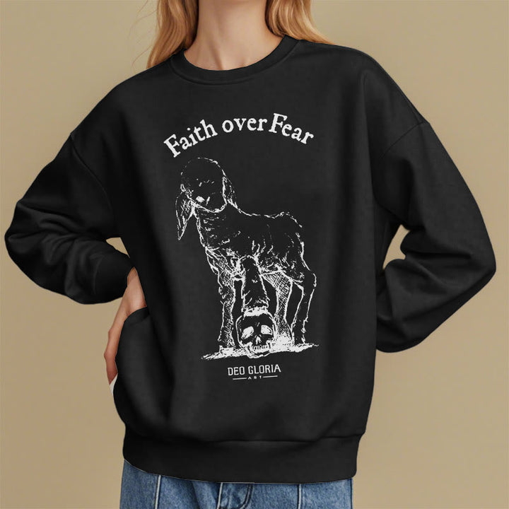 Christianartworkshop Quotation Style Faith Over Fear Lamb Fleece Lined Polyester Sweatshirt - image 8