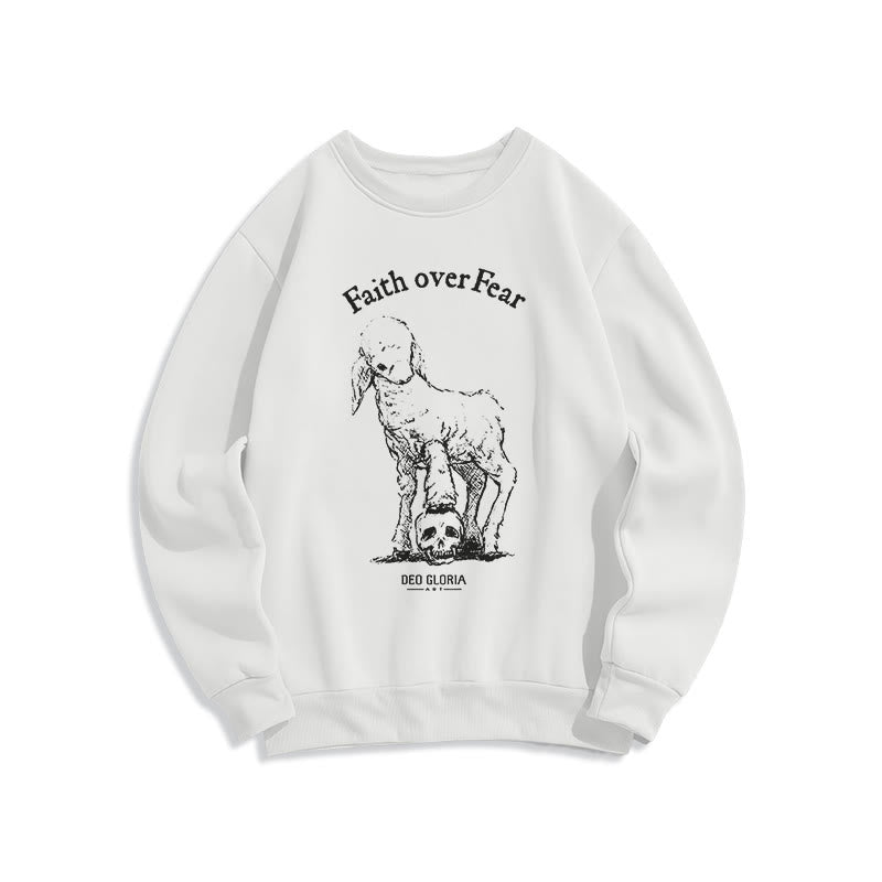 Christianartworkshop Quotation Style Faith Over Fear Lamb Fleece Lined Polyester Sweatshirt - White - 2XL - image 1