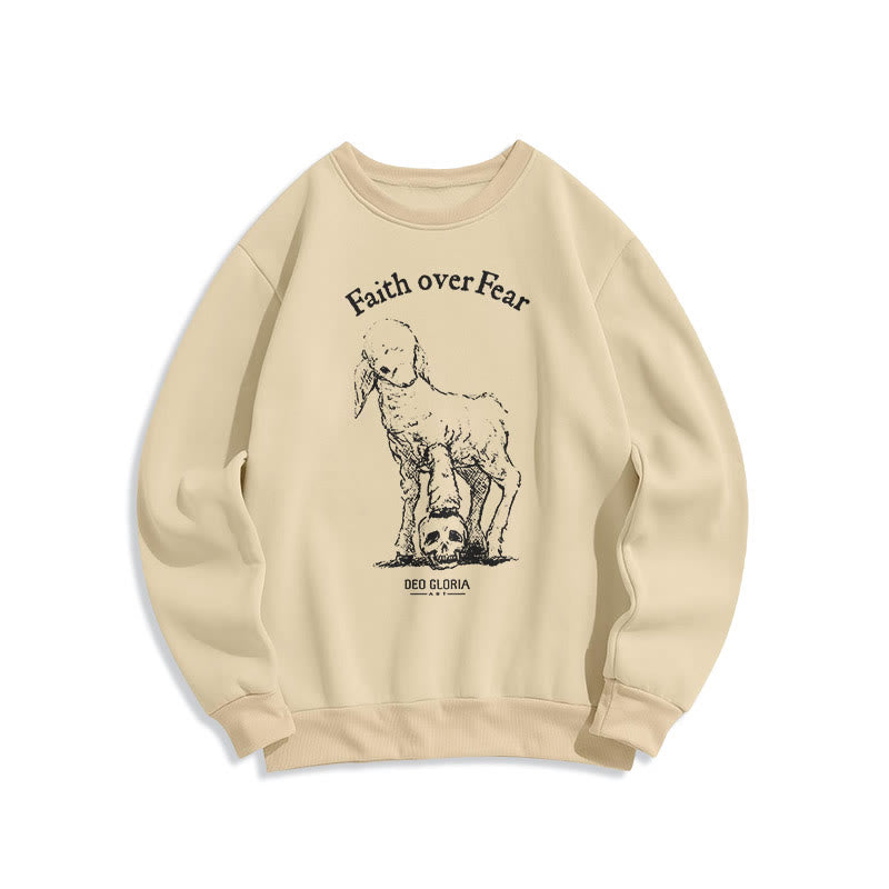 Christianartworkshop Quotation Style Faith Over Fear Lamb Fleece Lined Polyester Sweatshirt - Beige - 2XL - image 11