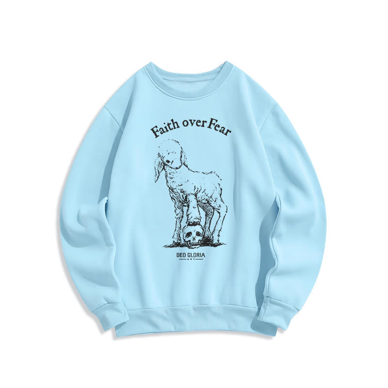Christianartworkshop Quotation Style Faith Over Fear Lamb Fleece Lined Polyester Sweatshirt - Blue - 2XL - image 26