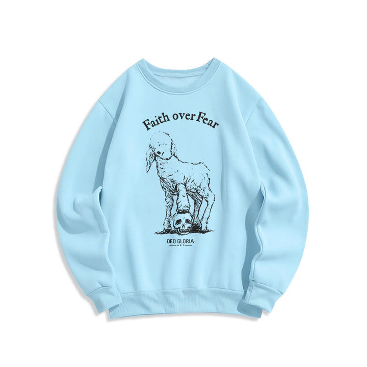 Christianartworkshop Quotation Style Faith Over Fear Lamb Fleece Lined Polyester Sweatshirt - Blue - 2XL - image 26