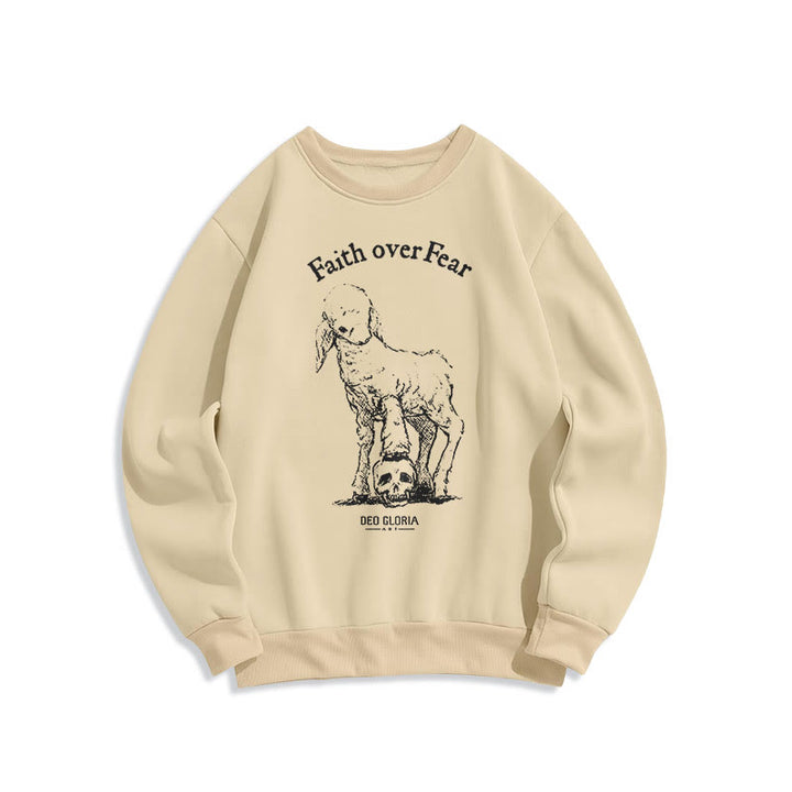 Christianartworkshop Quotation Style Faith Over Fear Lamb Fleece Lined Polyester Sweatshirt - Beige - 2XL - image 10