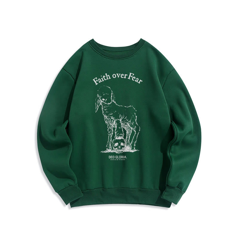 Christianartworkshop Quotation Style Faith Over Fear Lamb Fleece Lined Polyester Sweatshirt - Green - 2XL - image 20