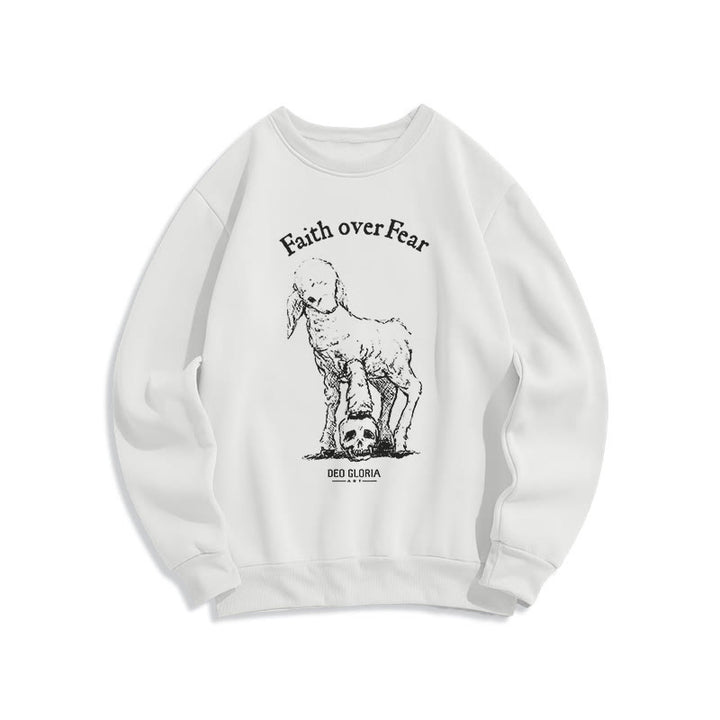 Christianartworkshop Quotation Style Faith Over Fear Lamb Fleece Lined Polyester Sweatshirt - White - 2XL - image 0