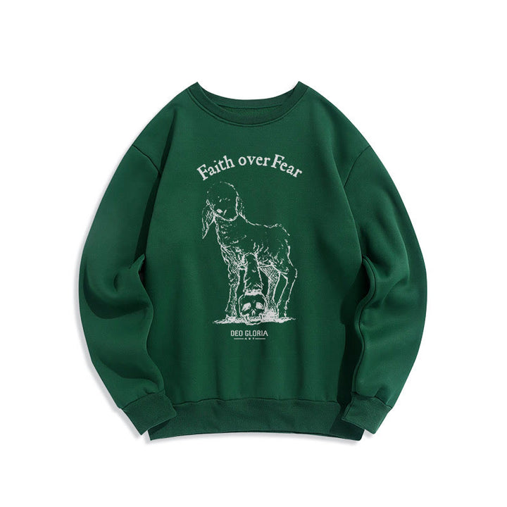 Christianartworkshop Quotation Style Faith Over Fear Lamb Fleece Lined Polyester Sweatshirt - Green - 2XL - image 21