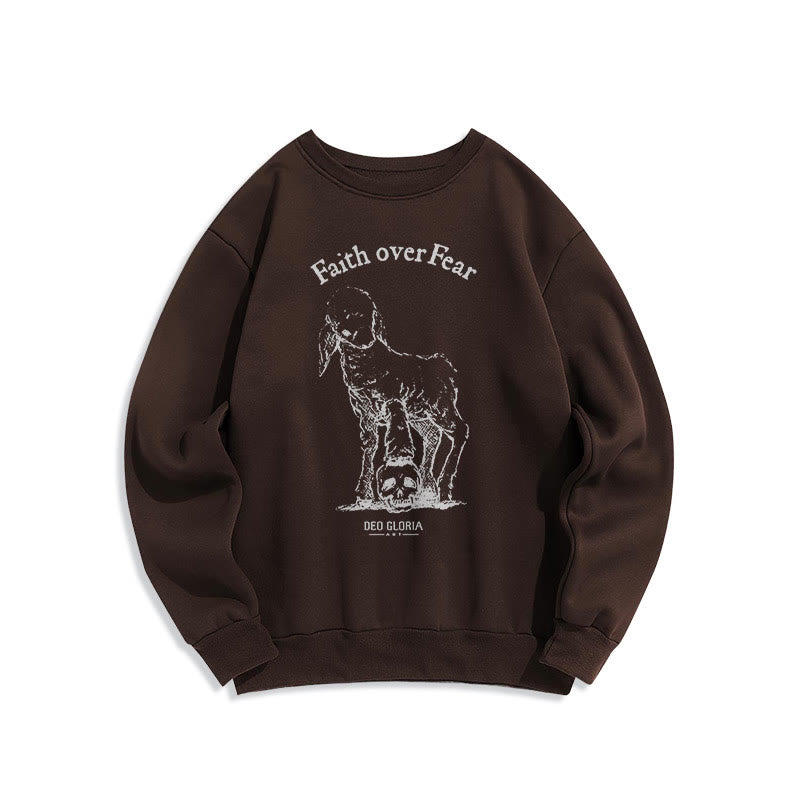 Christianartworkshop Quotation Style Faith Over Fear Lamb Fleece Lined Polyester Sweatshirt - Brown - 2XL - image 16