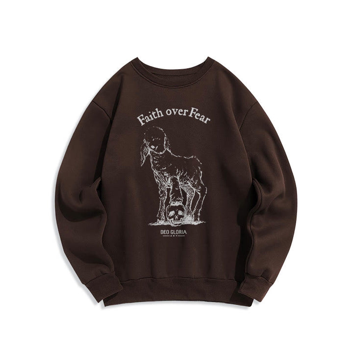 Christianartworkshop Quotation Style Faith Over Fear Lamb Fleece Lined Polyester Sweatshirt - Brown - 2XL - image 16