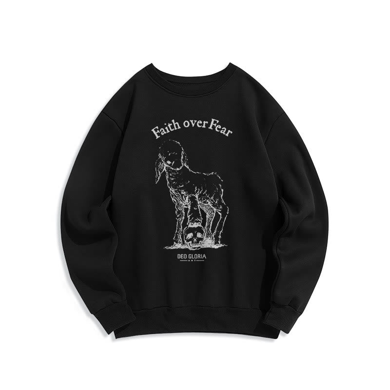 Christianartworkshop Quotation Style Faith Over Fear Lamb Fleece Lined Polyester Sweatshirt - Black - 2XL - image 6