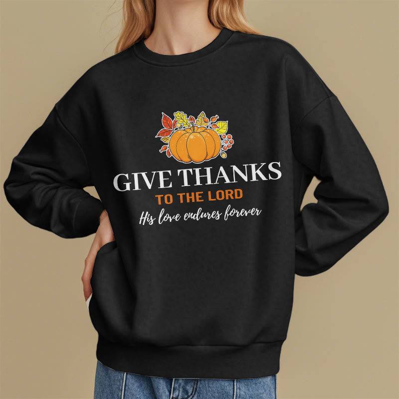 Christianartworkshop Modern Style Give Thanks to the Lord Pumpkin Fleece Lined Polyester Sweatshirt - image 3