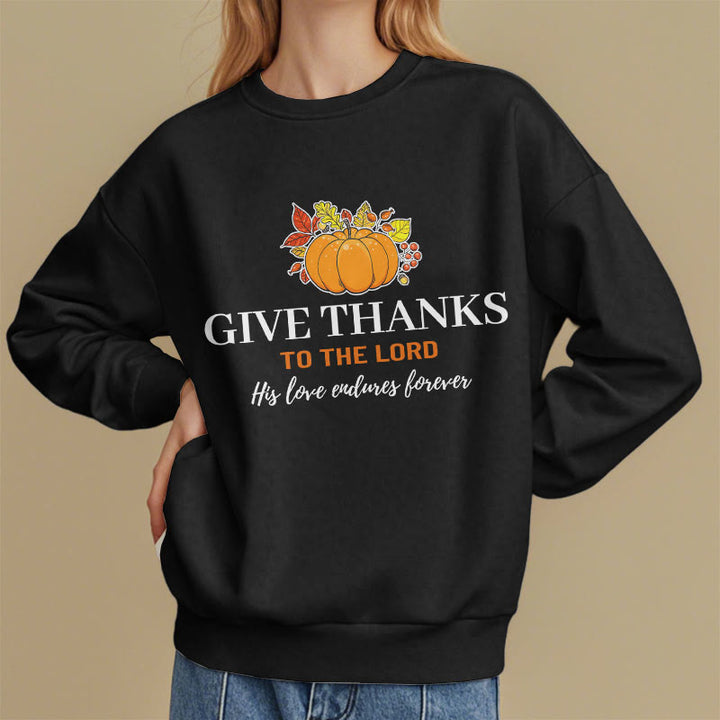 Christianartworkshop Modern Style Give Thanks to the Lord Pumpkin Fleece Lined Polyester Sweatshirt - image 2