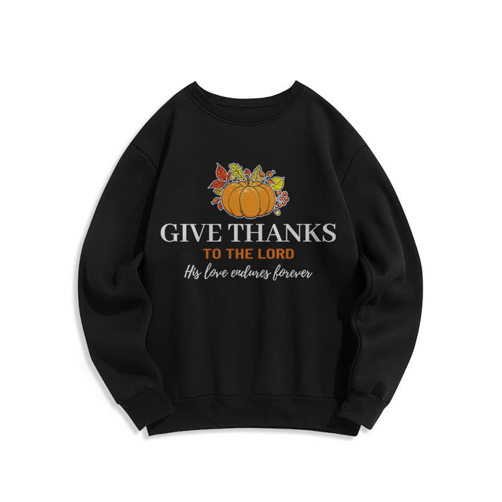 Christianartworkshop Modern Style Give Thanks to the Lord Pumpkin Fleece Lined Polyester Sweatshirt - Black - 2XL - image 1