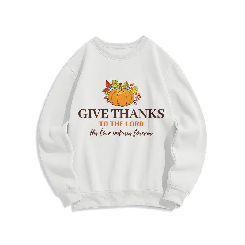 Christianartworkshop Modern Style Give Thanks to the Lord Pumpkin Fleece Lined Polyester Sweatshirt - White - 2XL - image 6