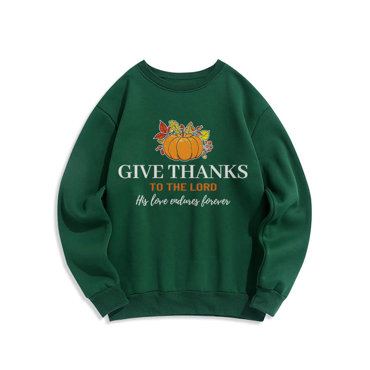 Christianartworkshop Modern Style Give Thanks to the Lord Pumpkin Fleece Lined Polyester Sweatshirt - Green - 2XL - image 21