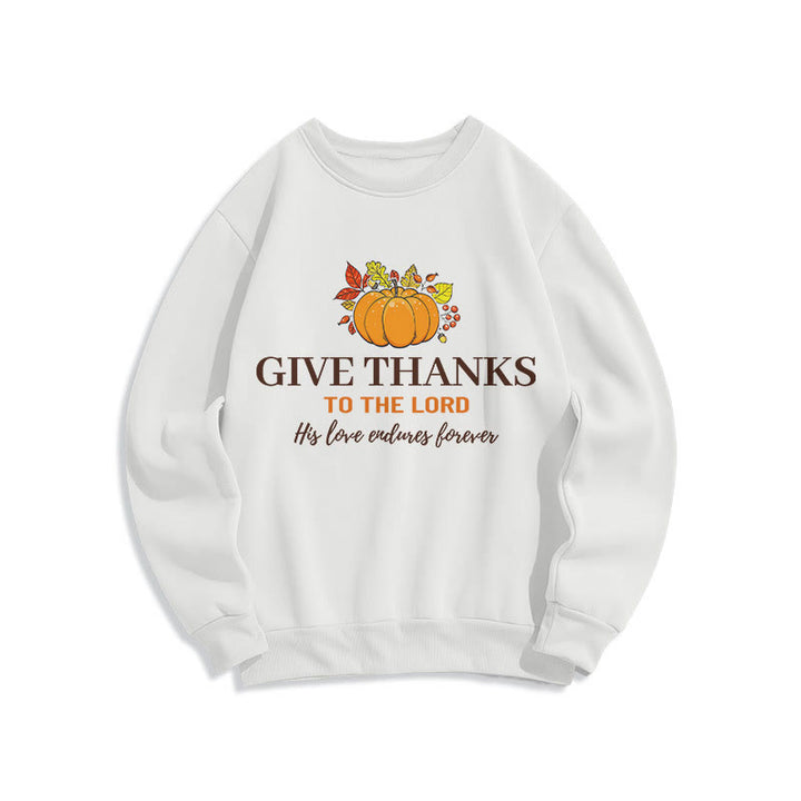 Christianartworkshop Modern Style Give Thanks to the Lord Pumpkin Fleece Lined Polyester Sweatshirt - White - 2XL - image 5