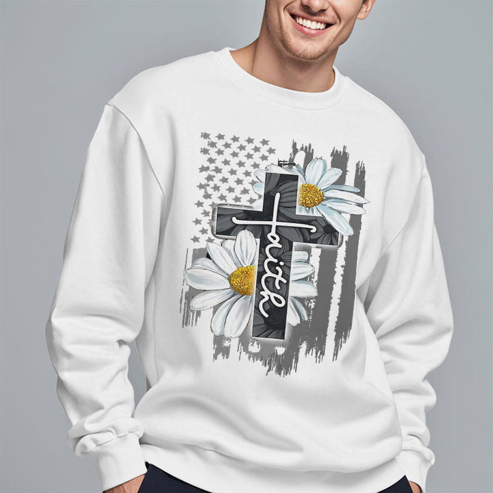 Christianartworkshop Modern Style Faith Cross and Daisies Fleece Lined Polyester Sweatshirt - image 13