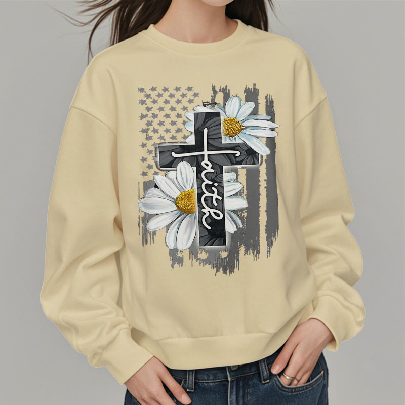 Christianartworkshop Modern Style Faith Cross and Daisies Fleece Lined Polyester Sweatshirt - image 19