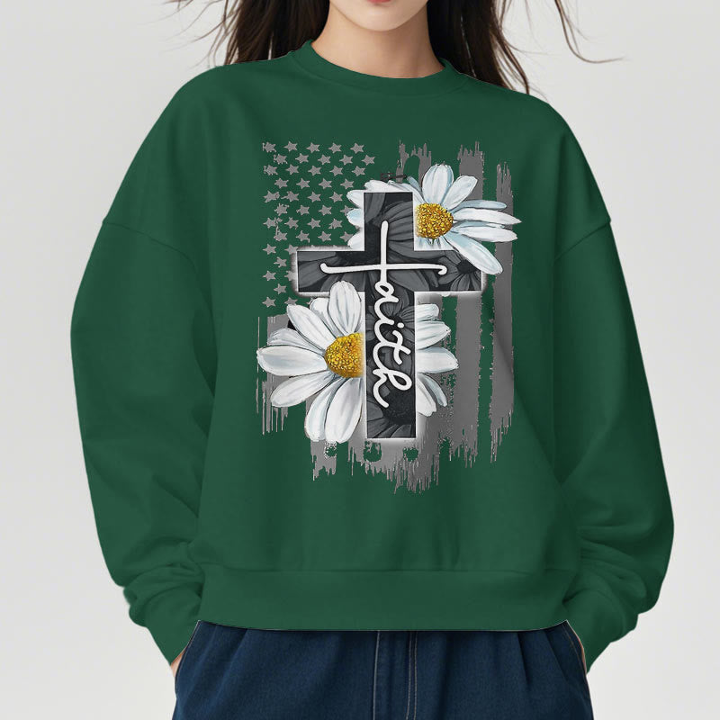 Christianartworkshop Modern Style Faith Cross and Daisies Fleece Lined Polyester Sweatshirt - image 29