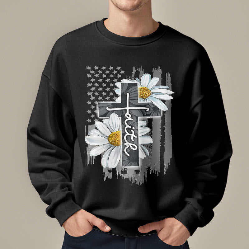 Christianartworkshop Modern Style Faith Cross and Daisies Fleece Lined Polyester Sweatshirt - image 9