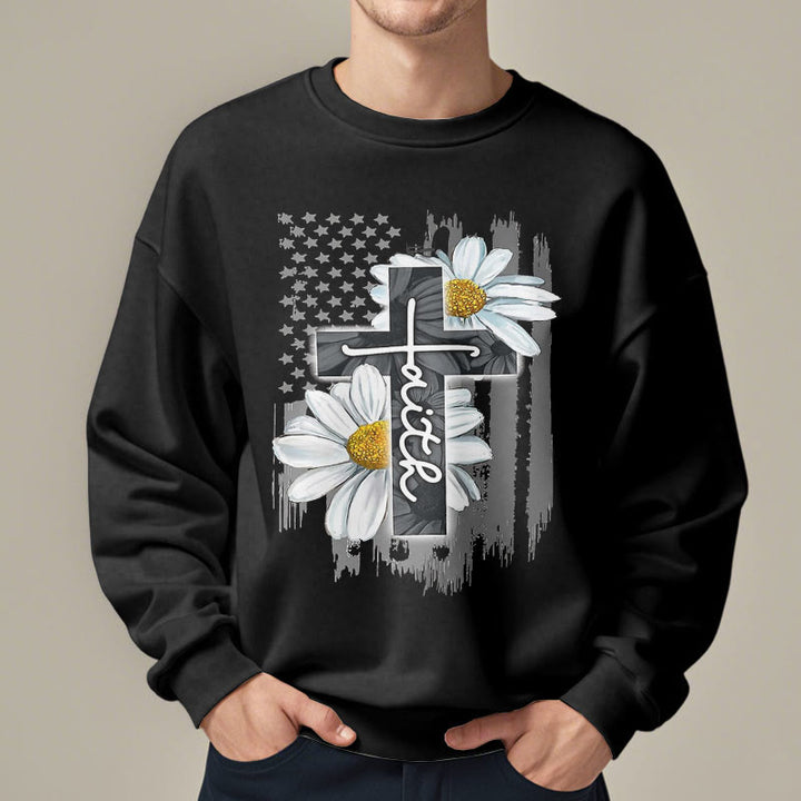 Christianartworkshop Modern Style Faith Cross and Daisies Fleece Lined Polyester Sweatshirt - image 9